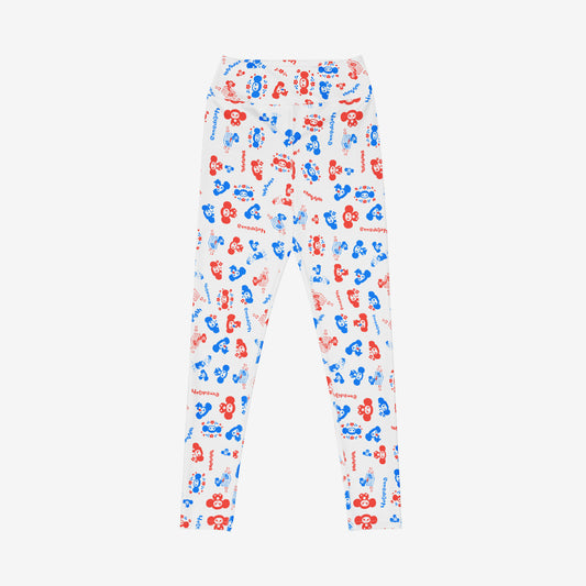 Soviet Cheburashka cartoon character overall print white yoga leggings. 