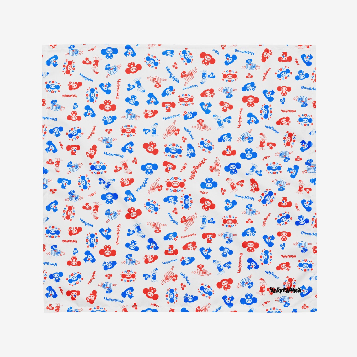 Original Soviet cartoon Cheburashka patterned bandana. Medium size.