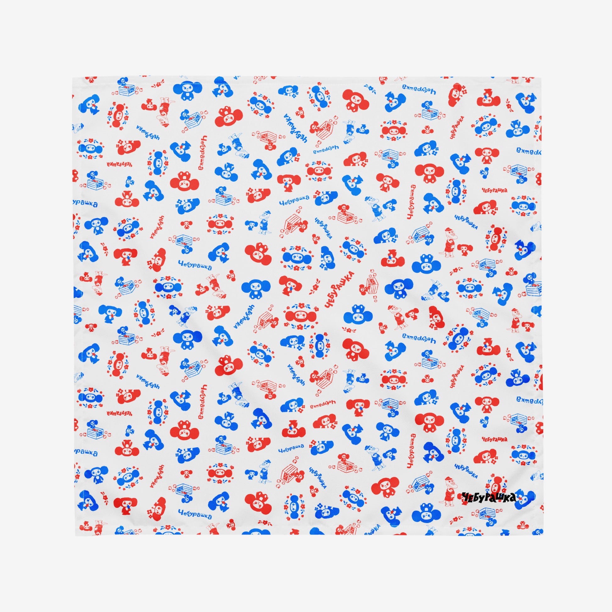 Original Soviet cartoon Cheburashka patterned bandana. Medium size.